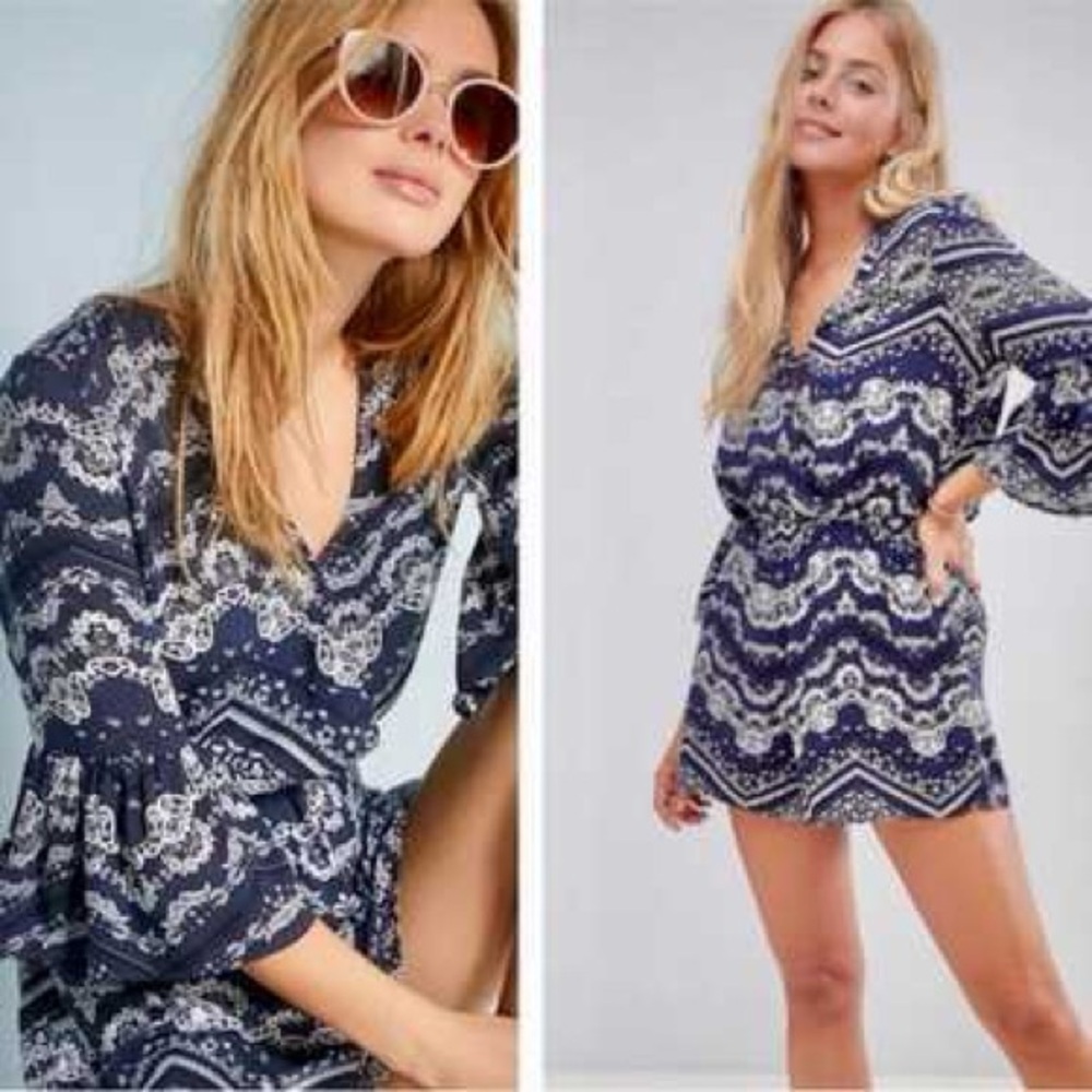 Seafolly Women's Bell Sleeve Boho Romper‎ Navy Blue XS